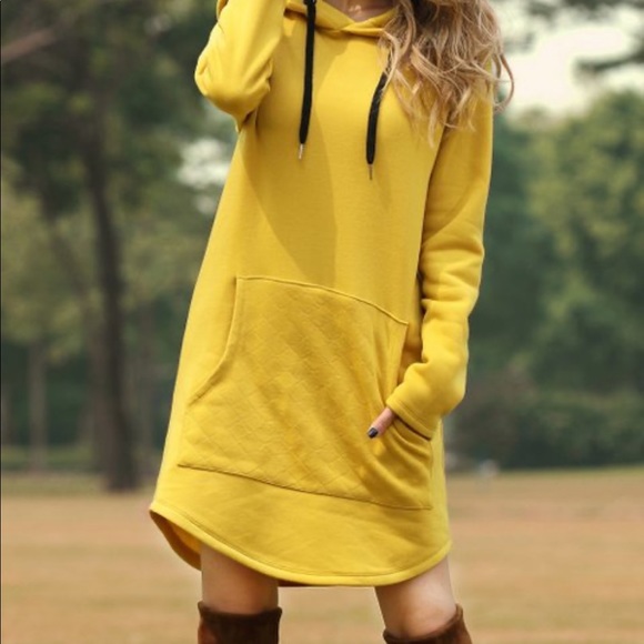 NEW•XL-2X•Breonna Sunshine Yellow Hooded Sweatshirt Dress - Picture 3 of 11